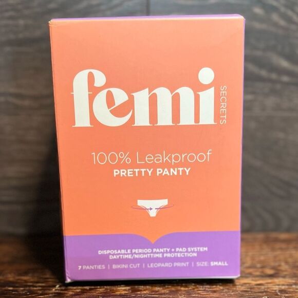 Femi Secrets Leakproof Pretty Panty in Leopard Print, Bikini, 7 Ct., Small. New! - Picture 4 of 10